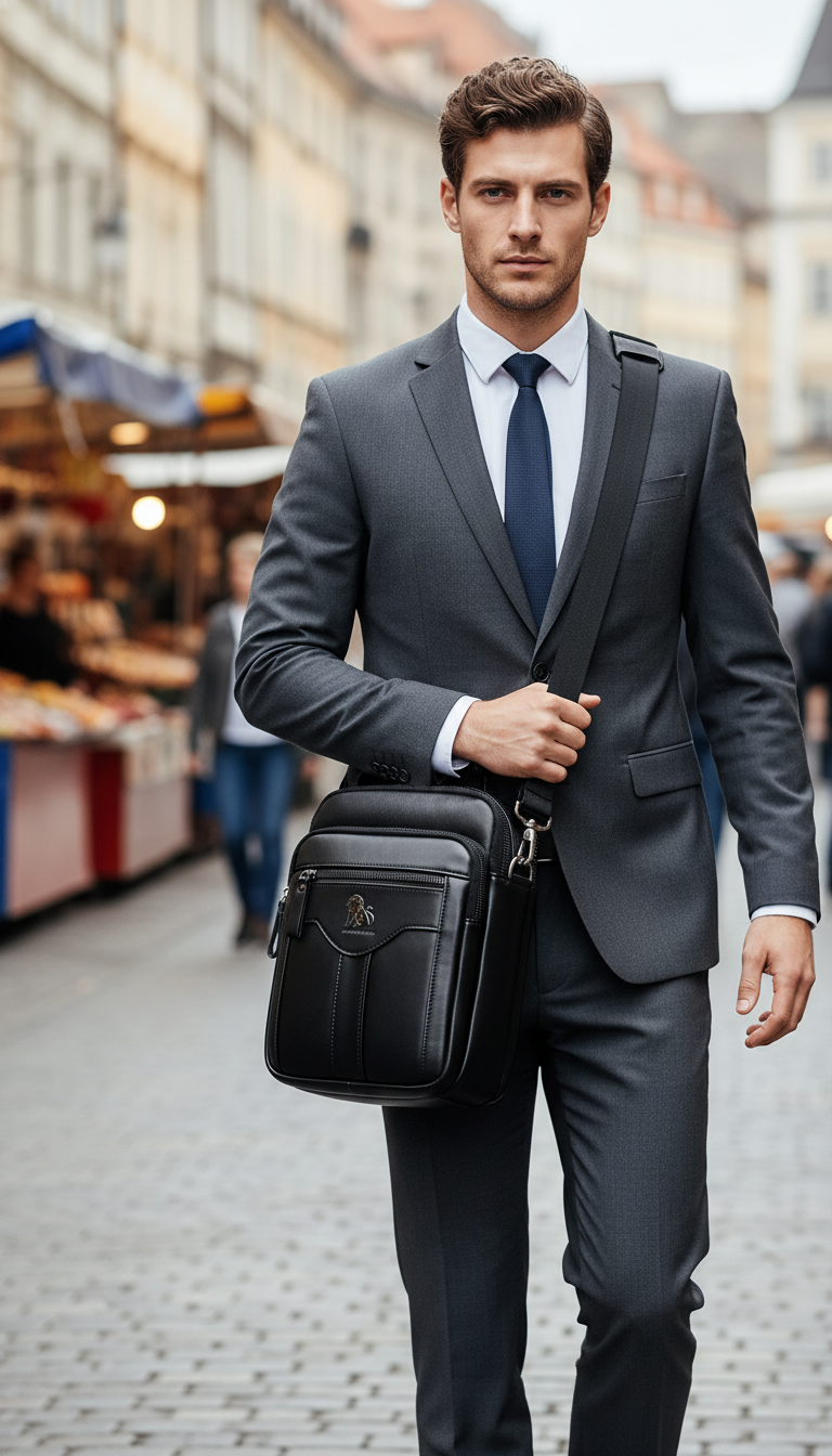 Leather Crossbody Bag – Men's Retro Cowhide Shoulder - Back View