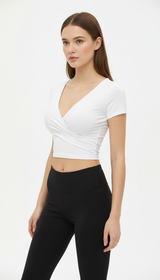 Women's V-Neck Crop Top - Short Sleeve Y2K Corset Tee