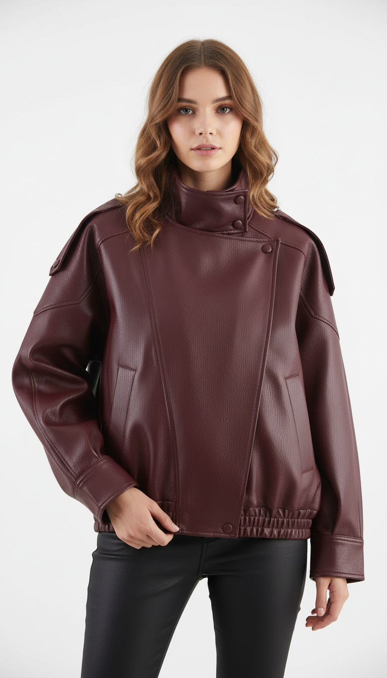 OURYE Women's Faux Leather Moto Jacket - Full Length