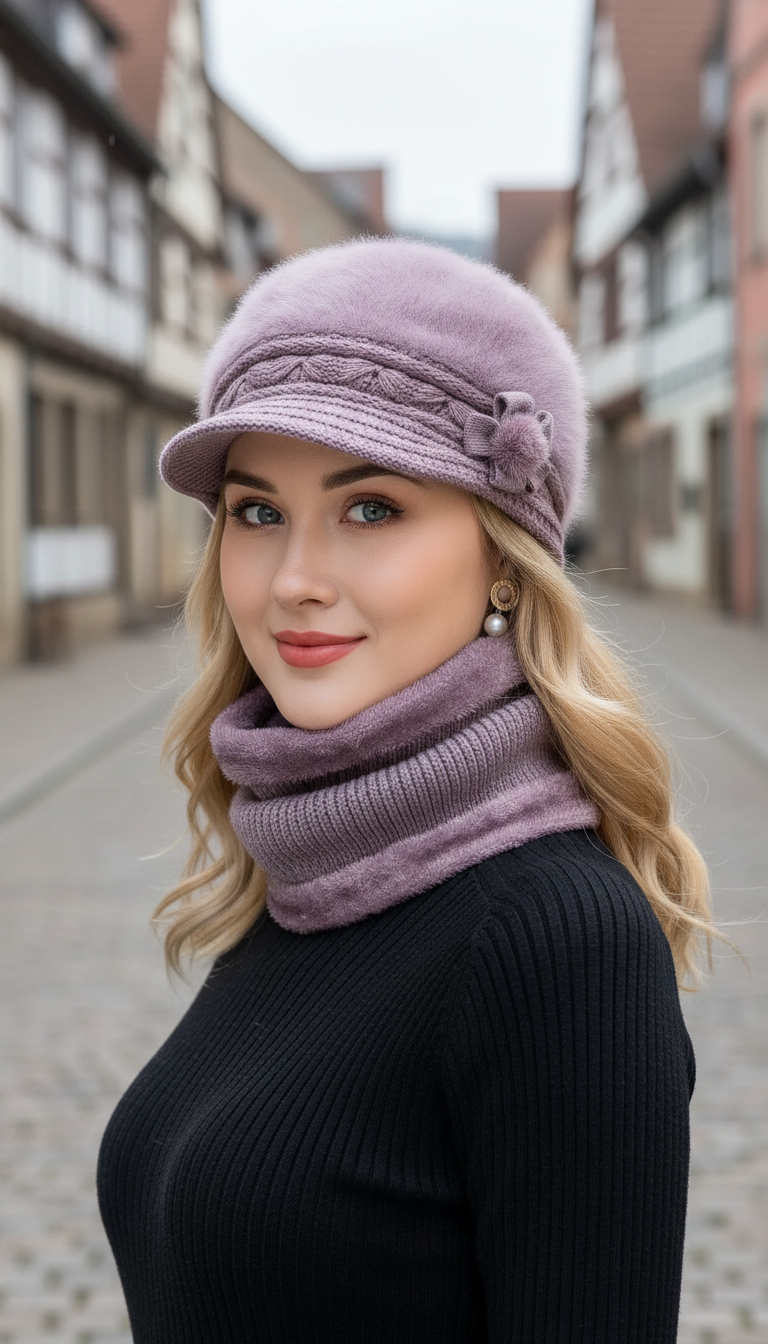 Women's Hat & Scarf Set - Faux Fur - Side View