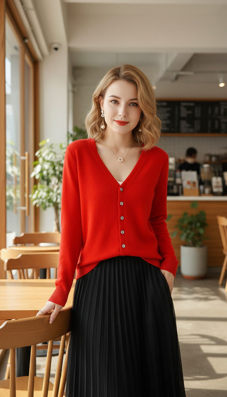 Women's V-Neck Cardigan - Loose Fit Button-Up Sweater - Image 6