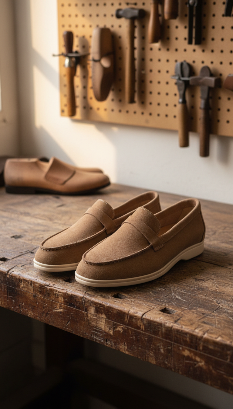 Men's Suede Leather Loafers - Soft Comfort Slip-On - Side View