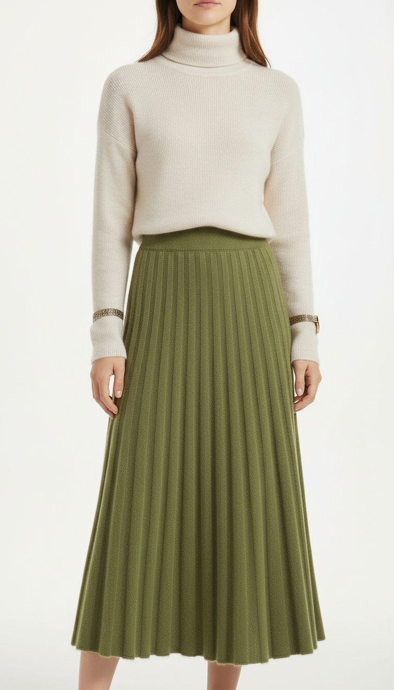 OURYE Women's Cashmere Turtleneck Skirts - A Line in Coffee