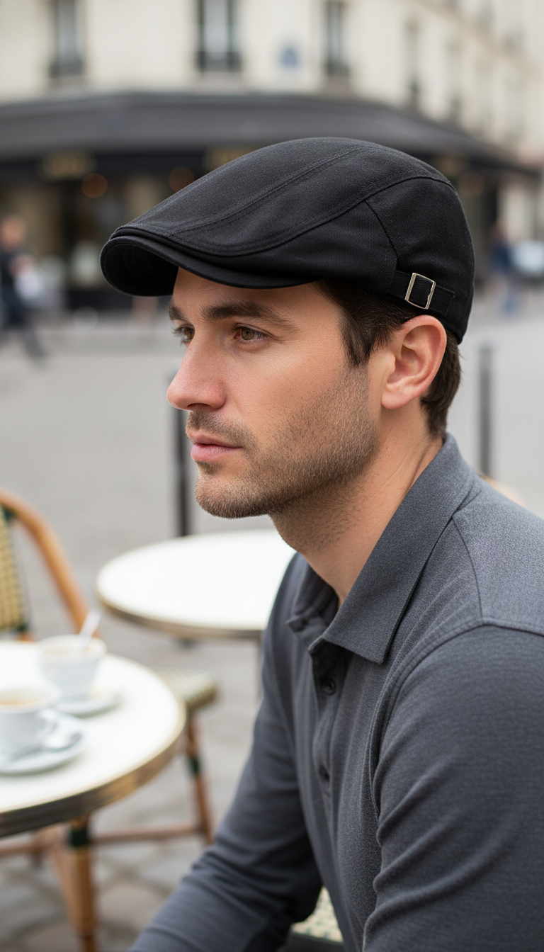Men's Solid Colour Newsboy Cap - Lightweight Flat - Detail Close-Up