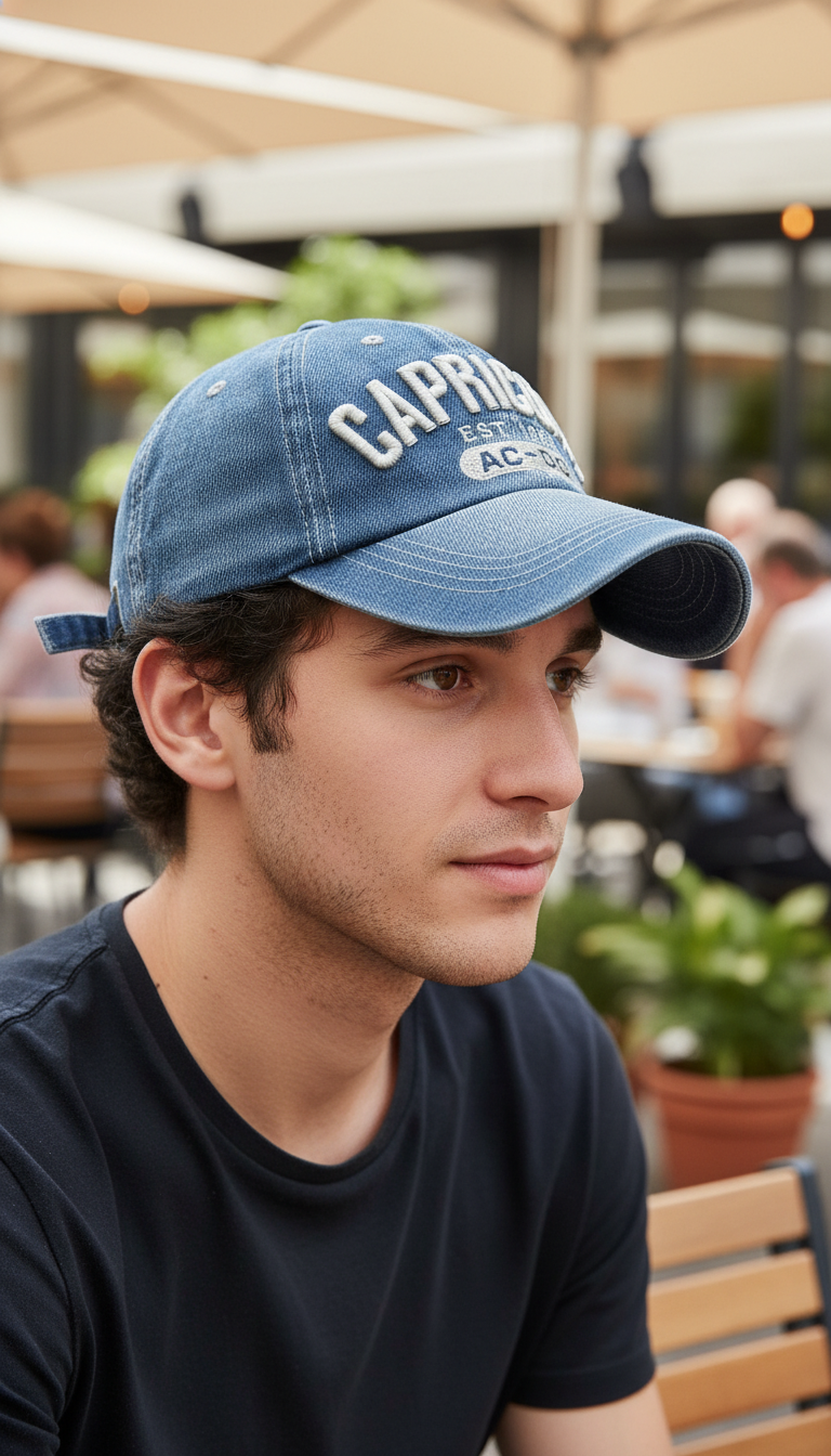 Denim Baseball Cap – Embroidered Letter Snapback Hat - Image 6