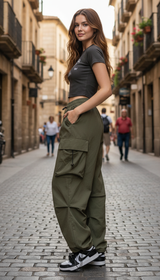 Women's Wide Leg Cargo Pants - Retro Straight Ankle Trousers