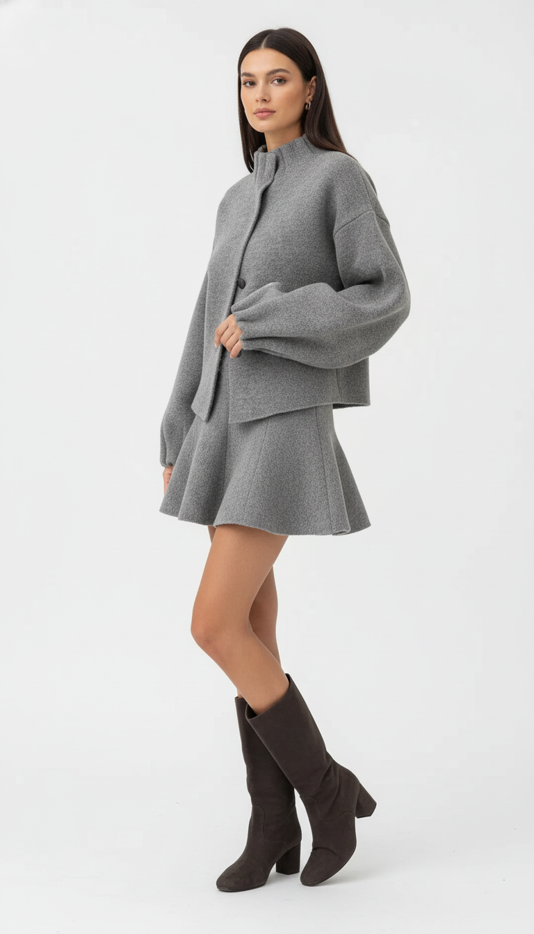 OURYE Women's Knit Two-Piece Set - A-Line in Grey
