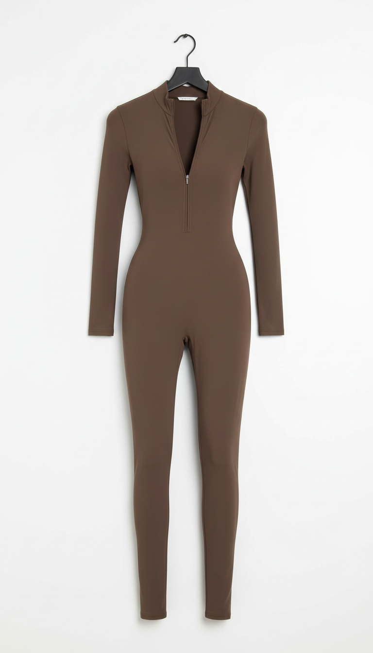 Women's Fleece-Lined Athletic Jumpsuit - High-Waist Workout Bodysuit - Front View