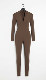 Women's Fleece-Lined Athletic Jumpsuit - High-Waist Workout Bodysuit - Front View