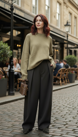 Women's High-Waisted Wide Leg Pants - Pleated Casual - Back View