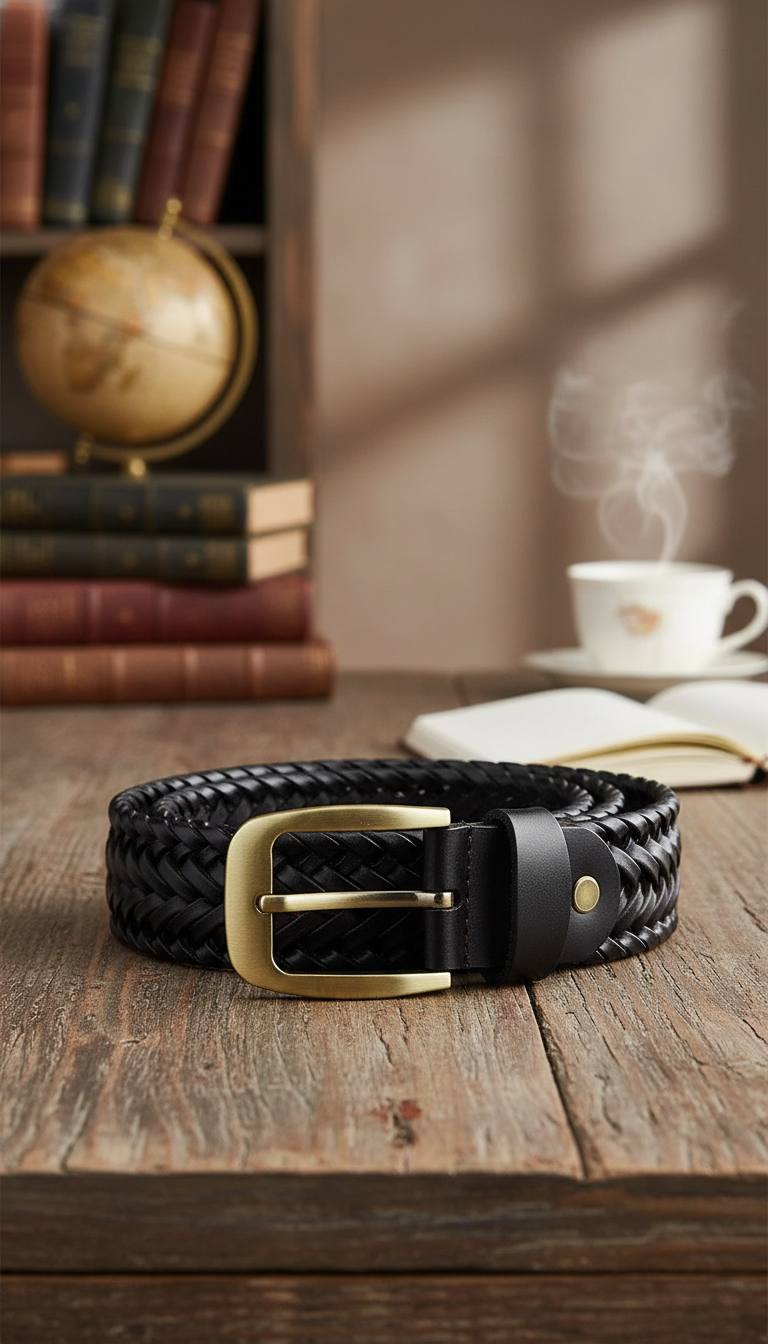 Men's Braided Pin Buckle Belt - Luxury Vintage - Front View