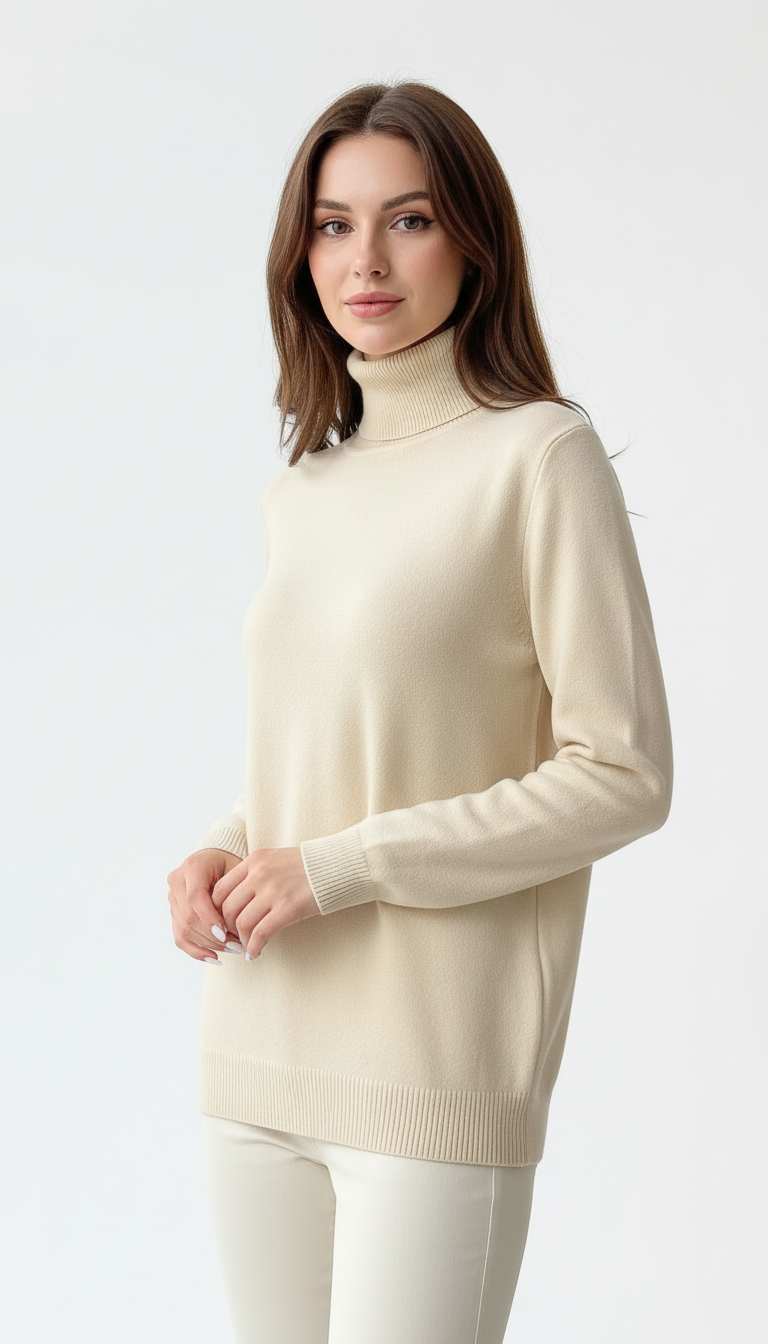 OURYE Women's Fleece Turtleneck Sweater - Slim Fit in Coffee
