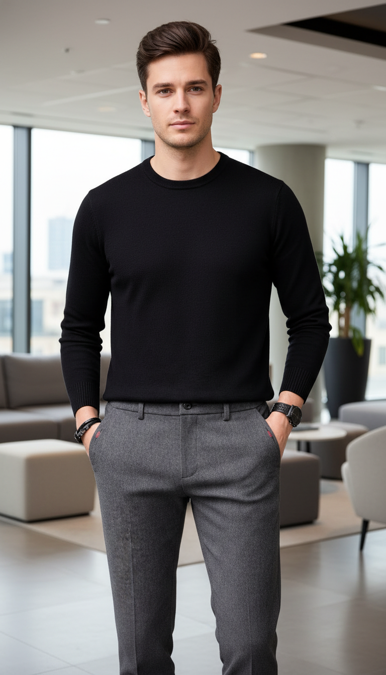 Men's Slim Fit Business Casual Pants - Elastic - Side View