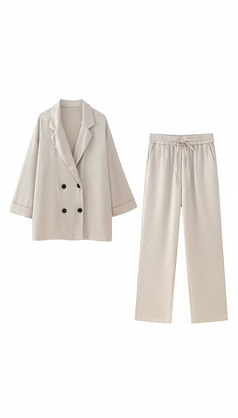 Women's 2-Piece Suit Set - Double Breasted V-Neck - Side View