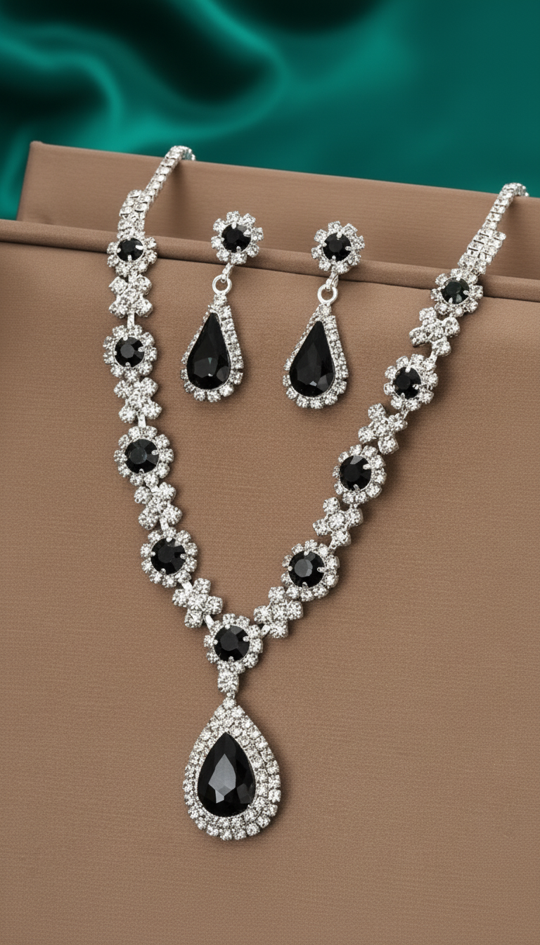 Crystal Teardrop Necklace and Earring Set - 3-Piece - Side View