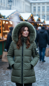 Women's Long Fur Collar Hooded Parka - Elegant - Image 7