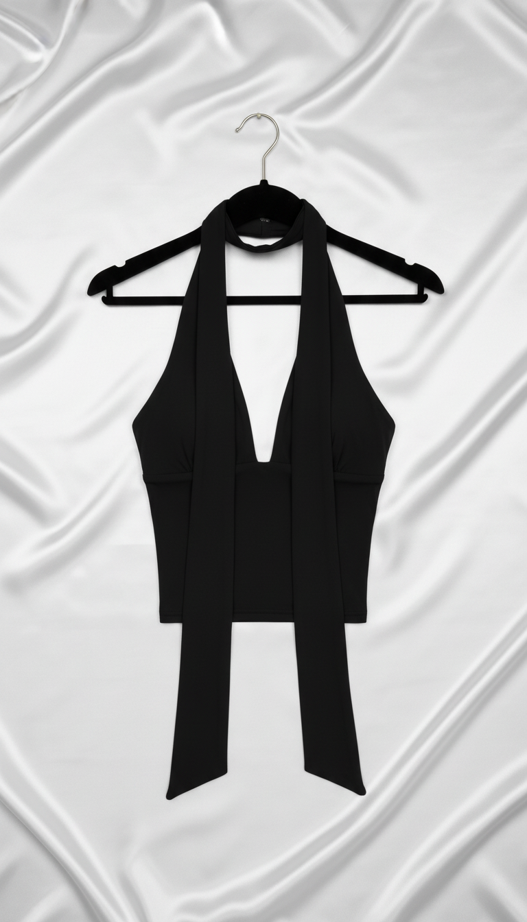 Women's Backless Scarf Tank Top - Adjustable Tie - Back View