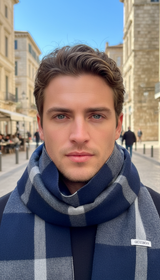 Men's Knit Scarf - Patchwork Cashmere Wool Shawl - Back View