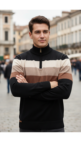 Men's Patchwork Pullover Sweater - Cotton Mock Neck - Image 9