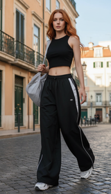 Women's Striped Cargo Joggers - Y2K Baggy Drawstring Sweatpants