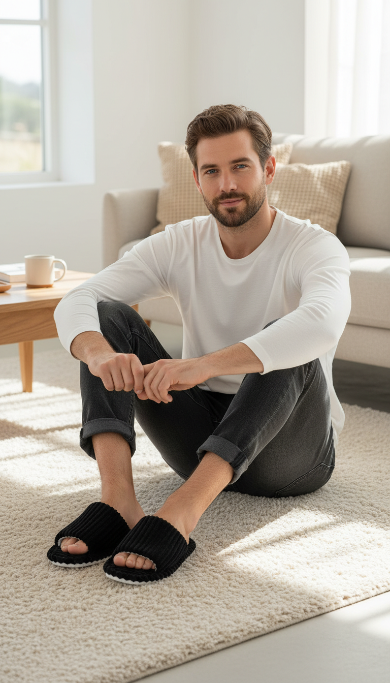 Men's Open Toe Indoor Slippers - Soft Non-Slip - Back View