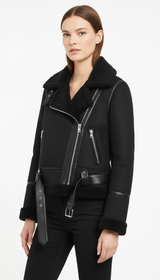 OURYE Women's Faux Leather Moto Jacket - Tailored in Black