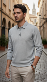 Herren Waffel-Langarm-POLOSHIRT mit Buchstaben-Revers, lässiges Oberteil