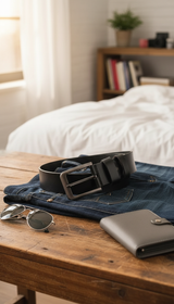 Men's Genuine Leather Belt - Long Large Pin - Back View