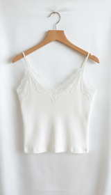 Women's Lace Trim Crop Cami - Stretchy Sleeveless - Side View
