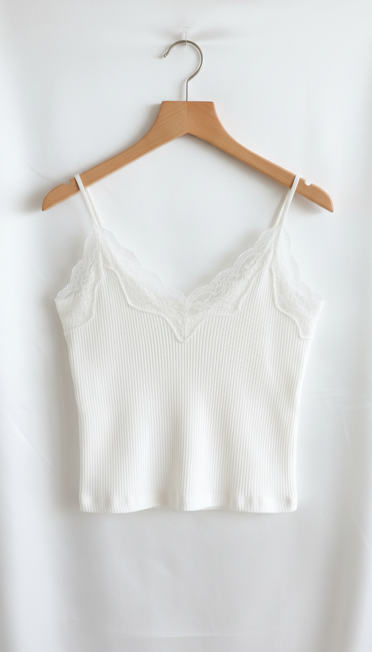 Women's Lace Trim Crop Cami - Stretchy Sleeveless - Side View