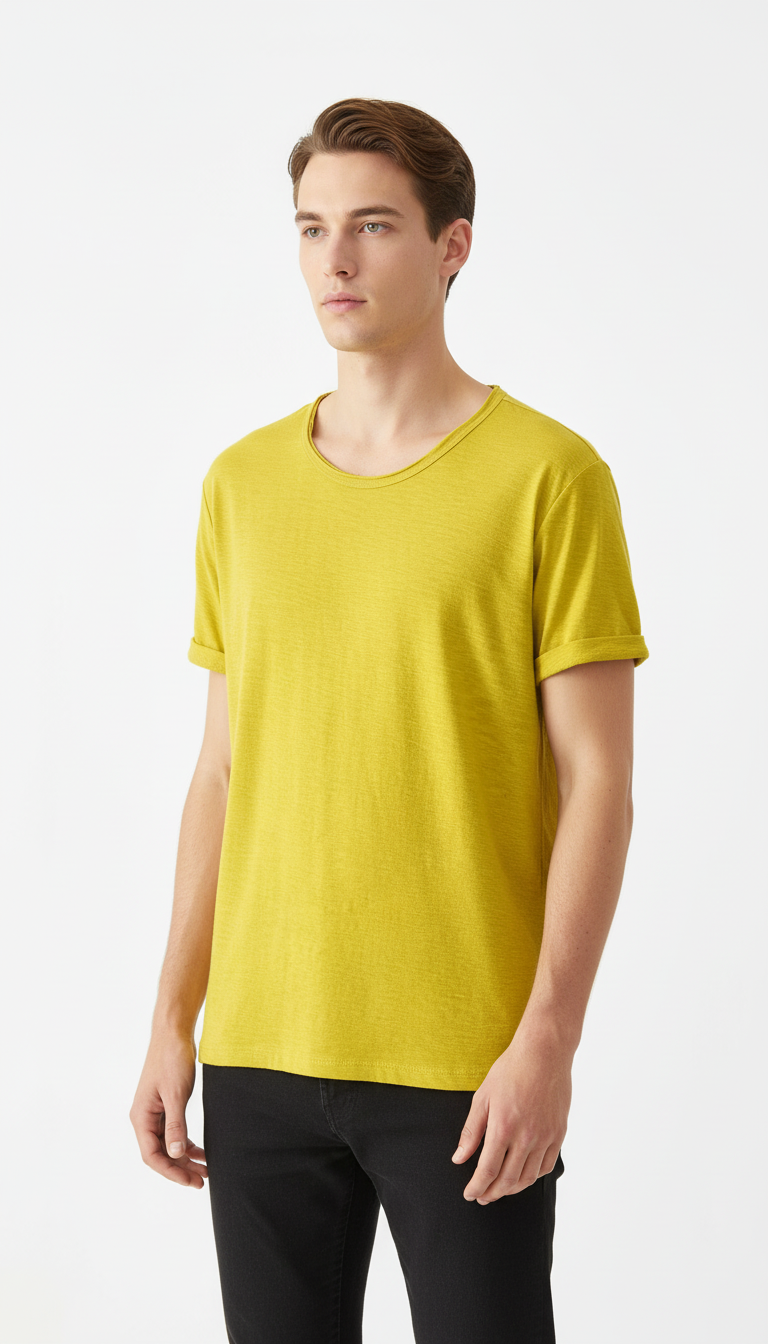 OURYE Men's Cotton Raw Edge Tee - Slim Fit in Coffee
