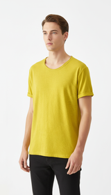 OURYE Men's Cotton Raw Edge Tee - Slim Fit in Coffee