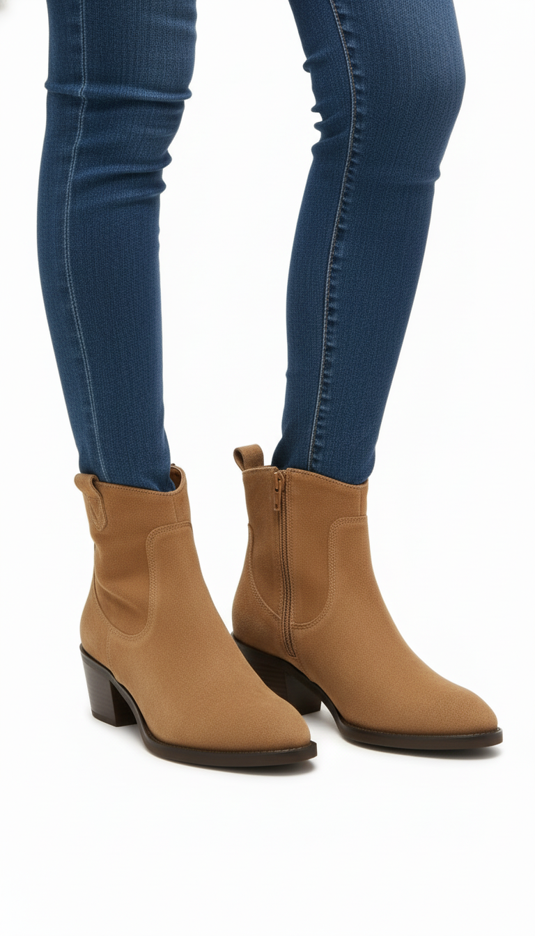 OURYE Women's Zip Up Boots - Midi in Khaki