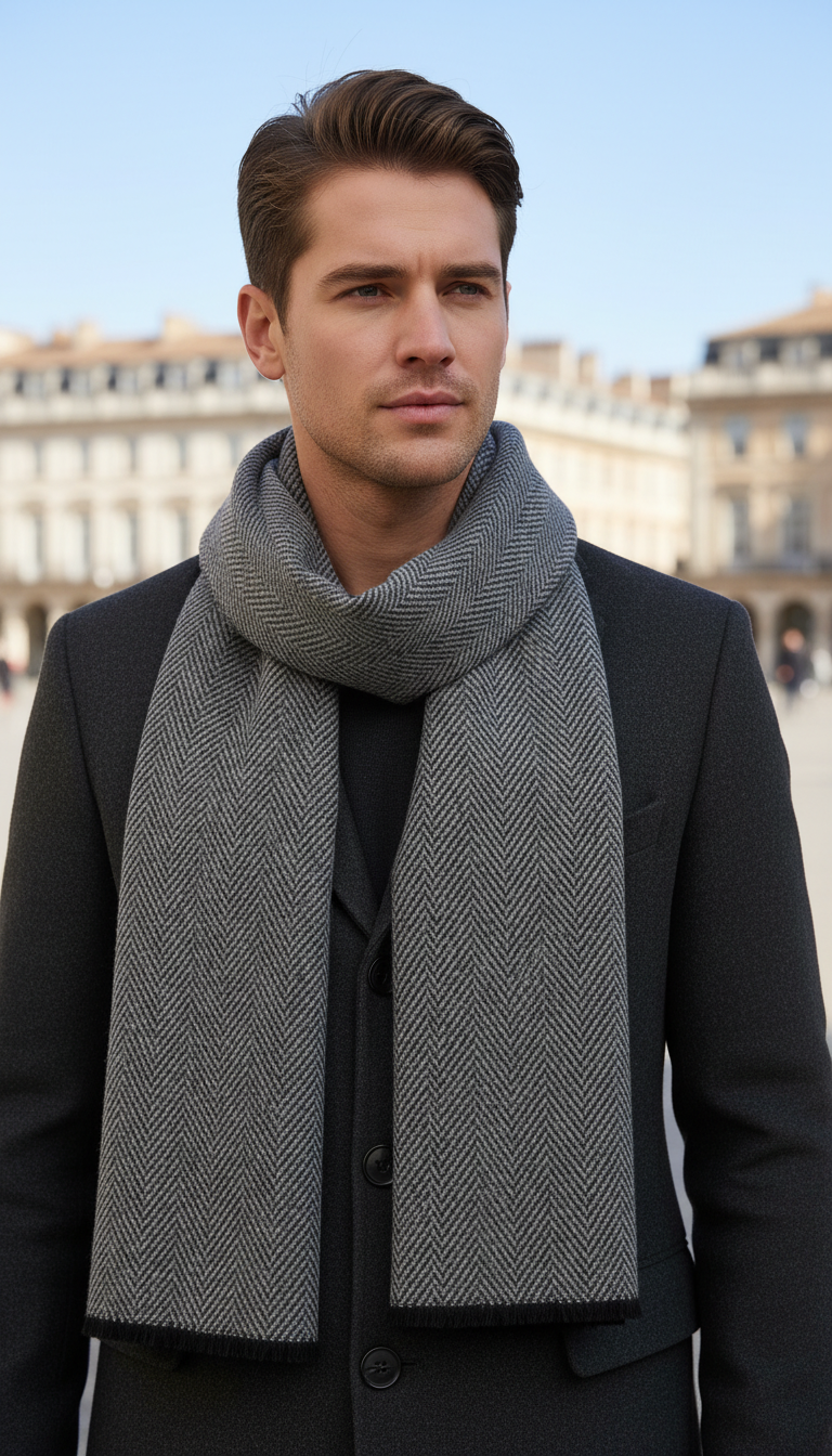 Men's Cashmere Scarf - Striped Business Shawl Wrap - Image 5
