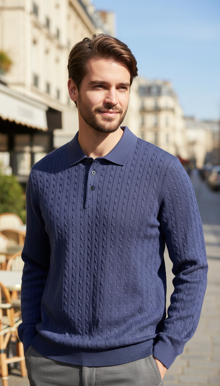 Men's Cable Knit V-Neck Pullover Sweater - Heavyweight - Back View