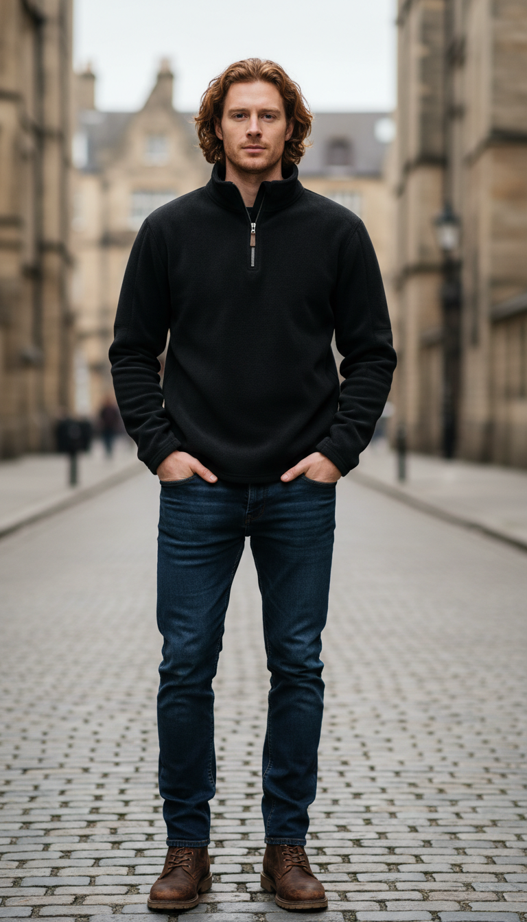 Men's Thicken Warm Fleece Jacket - Zipper Neck - Detail Close-Up