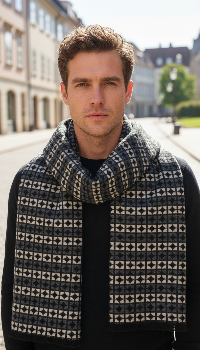Men's Cashmere Scarf - Striped Business Shawl Wrap - Front View