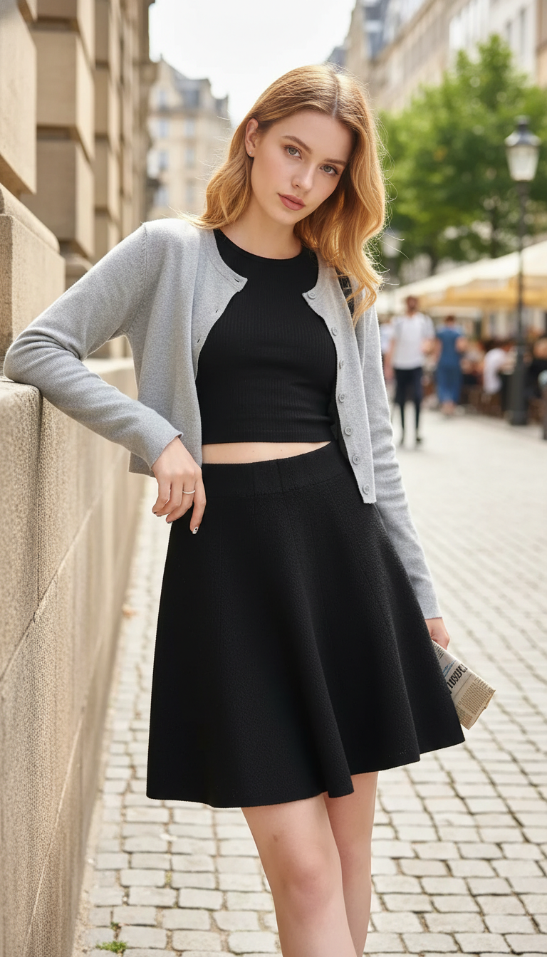 Knitted Mini Skirt – Women's High-Waist Pleated A-Line - Image 10