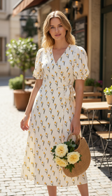 Women's Cotton V-Neck Midi Dress - Vintage Floral - Side View