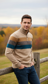 Men's Patchwork Pullover Sweater - Cotton Mock Neck - Image 10