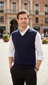 Men's Solid Colour Sweater Vest - V-Neck Sleeveless - Image 14