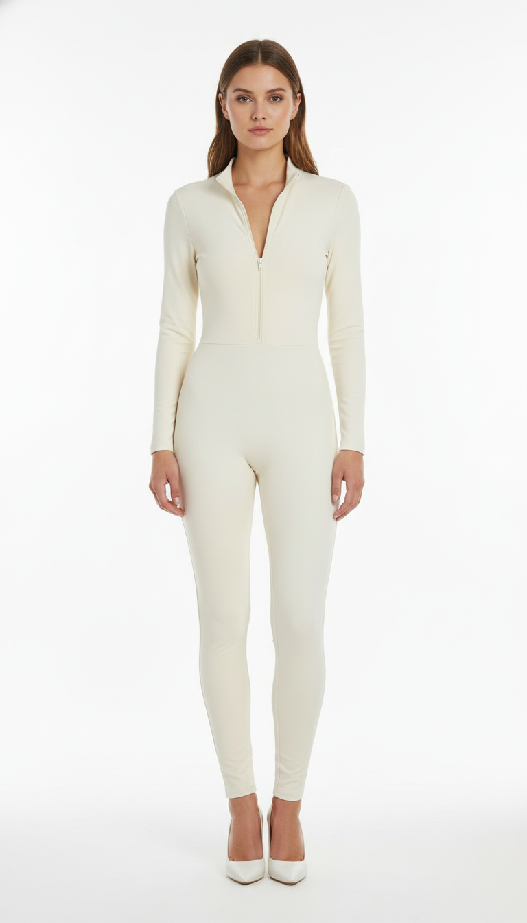 Women's Fleece-Lined Athletic Jumpsuit - High-Waist Winter Workout Bodysuit