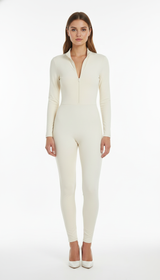 Women's Fleece-Lined Athletic Jumpsuit - High-Waist Winter Workout Bodysuit