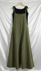 Women's Cotton Linen Wide Leg Overalls - Sleeveless - Side View