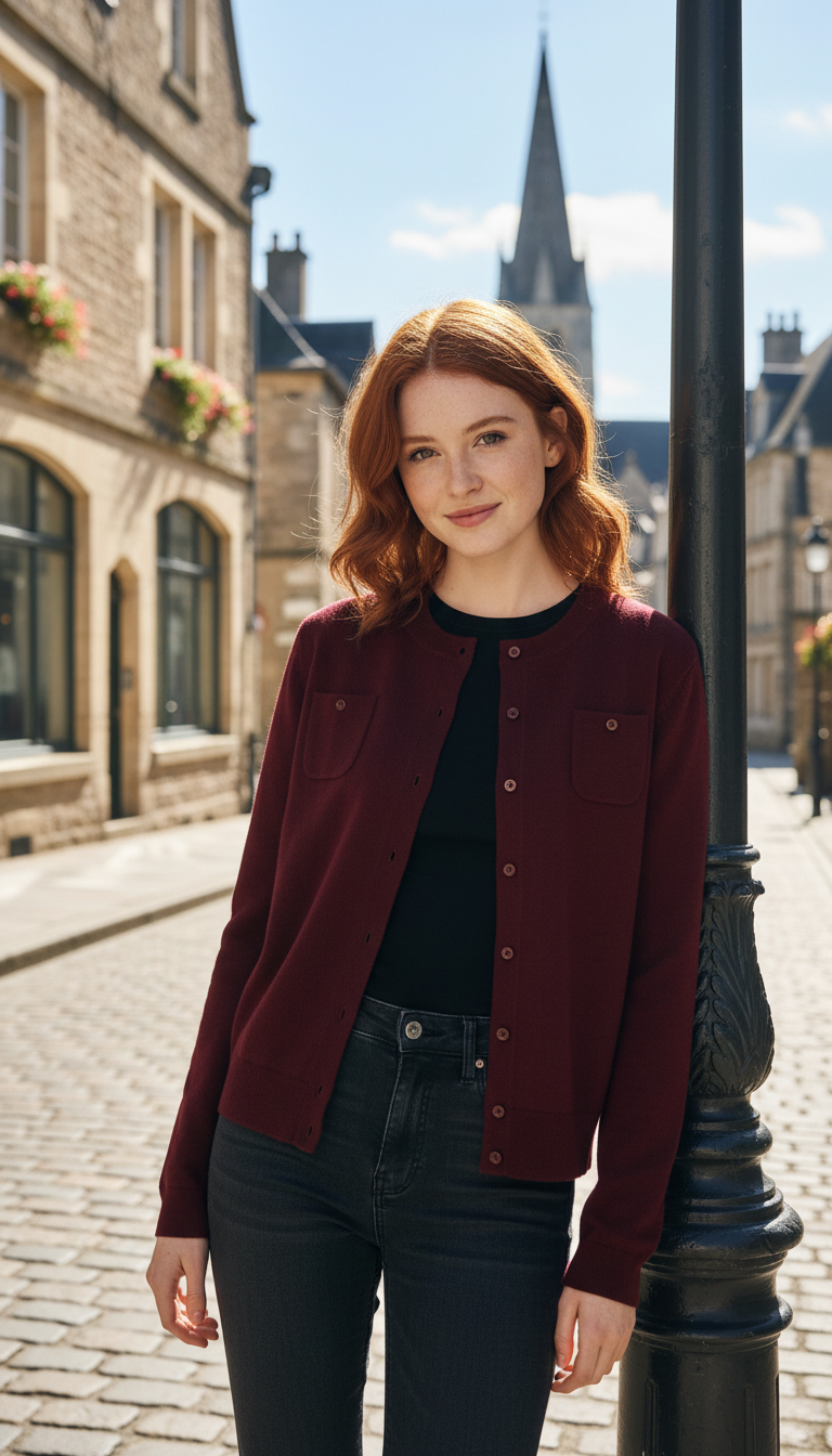 OURYE women's wool knit cardigan — Back view