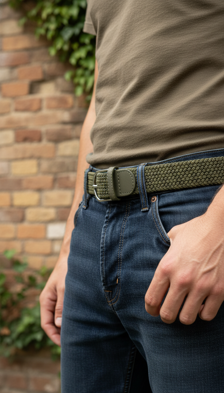 Stretch Canvas Leather Belt for Men & Women - Back View