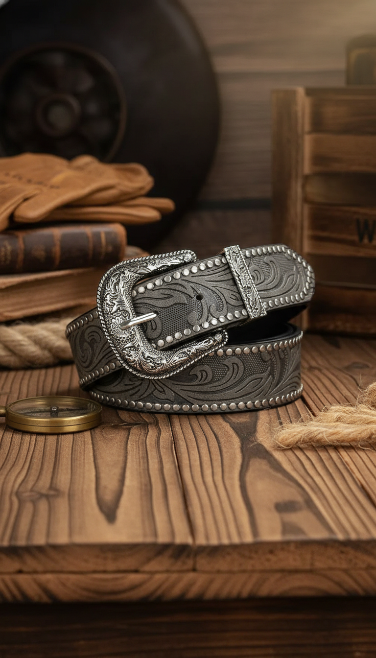 Western Cowboy PU Leather Belt - Men's Waist - Back View