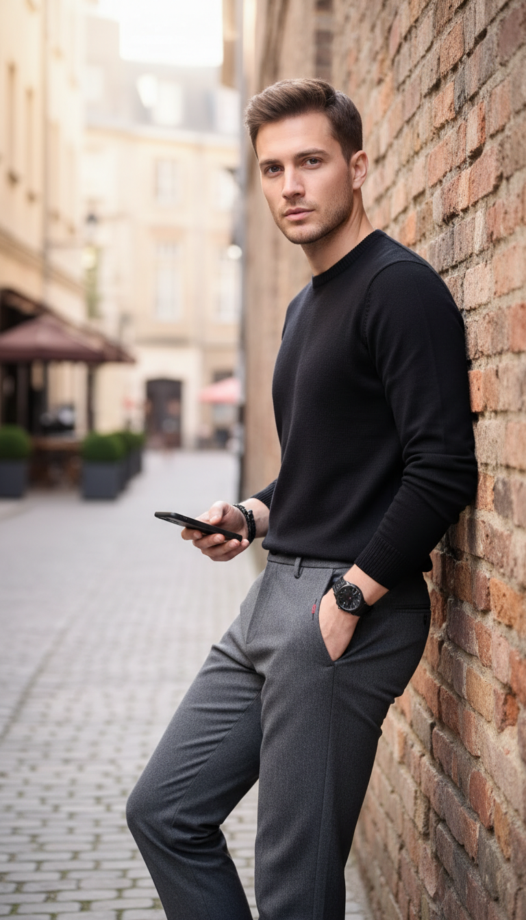 Men's Slim Fit Business Casual Pants - Elastic - Back View