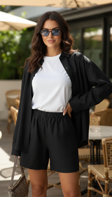 Women's 100% Cotton Shirt & Shorts Set - - Front View