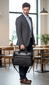 Genuine Leather Men's Briefcase – Premium Business Laptop - Back View